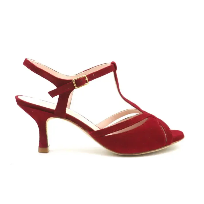 19F2 Salomé Velours rouge carmin talons 6cm