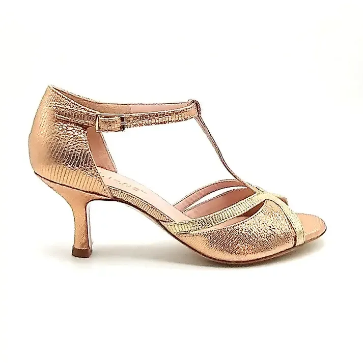 21F4 Coco façon serpent Champagne rosé et doré talons