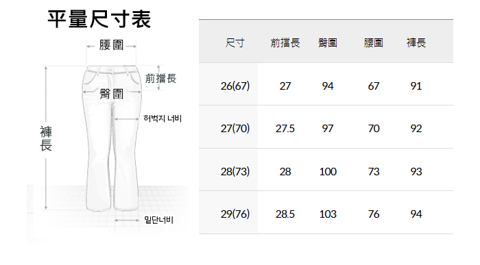 女款平量尺寸表-褲