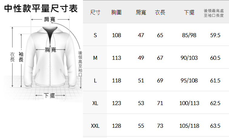 中性款平量尺寸表