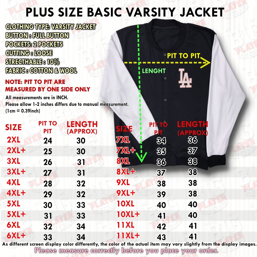 SIZE CHART VARSITY JACKET
