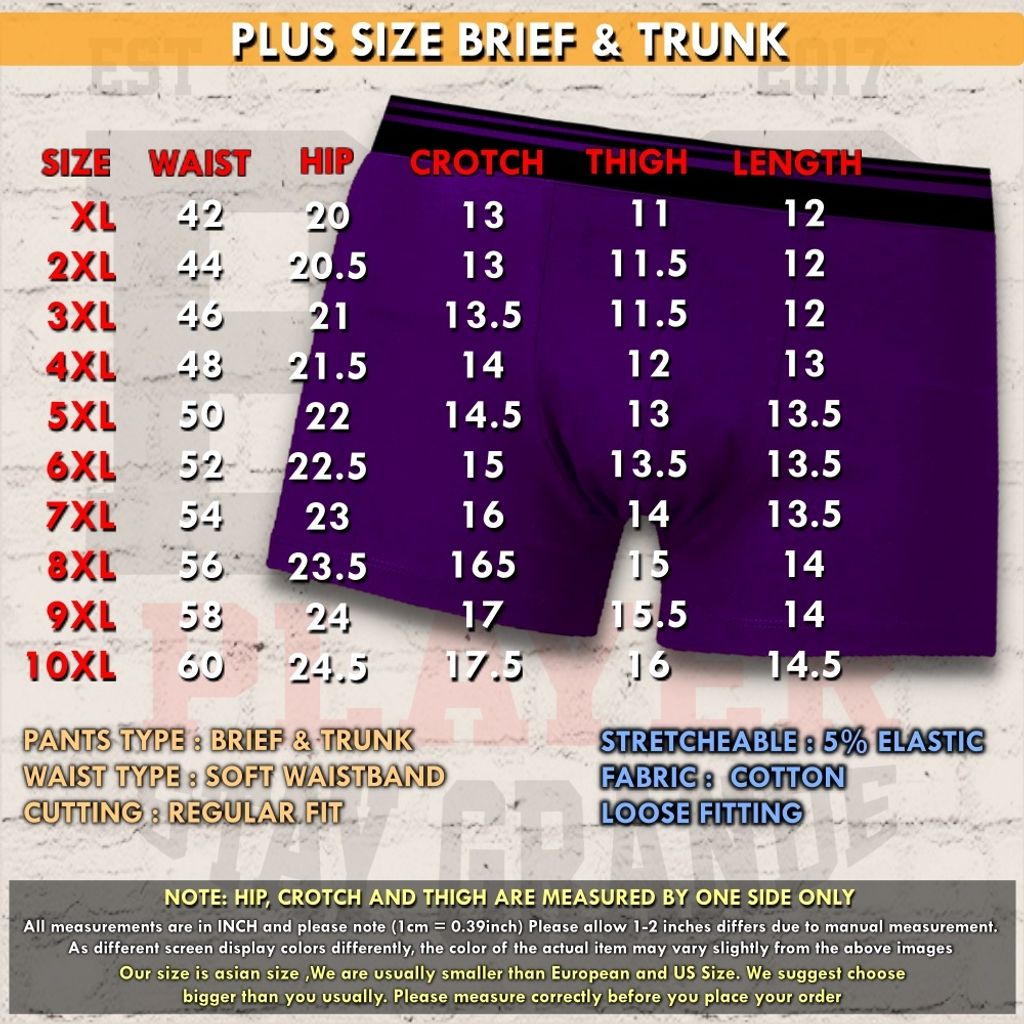 SIZE CHART BRIEF & TRUNK TU