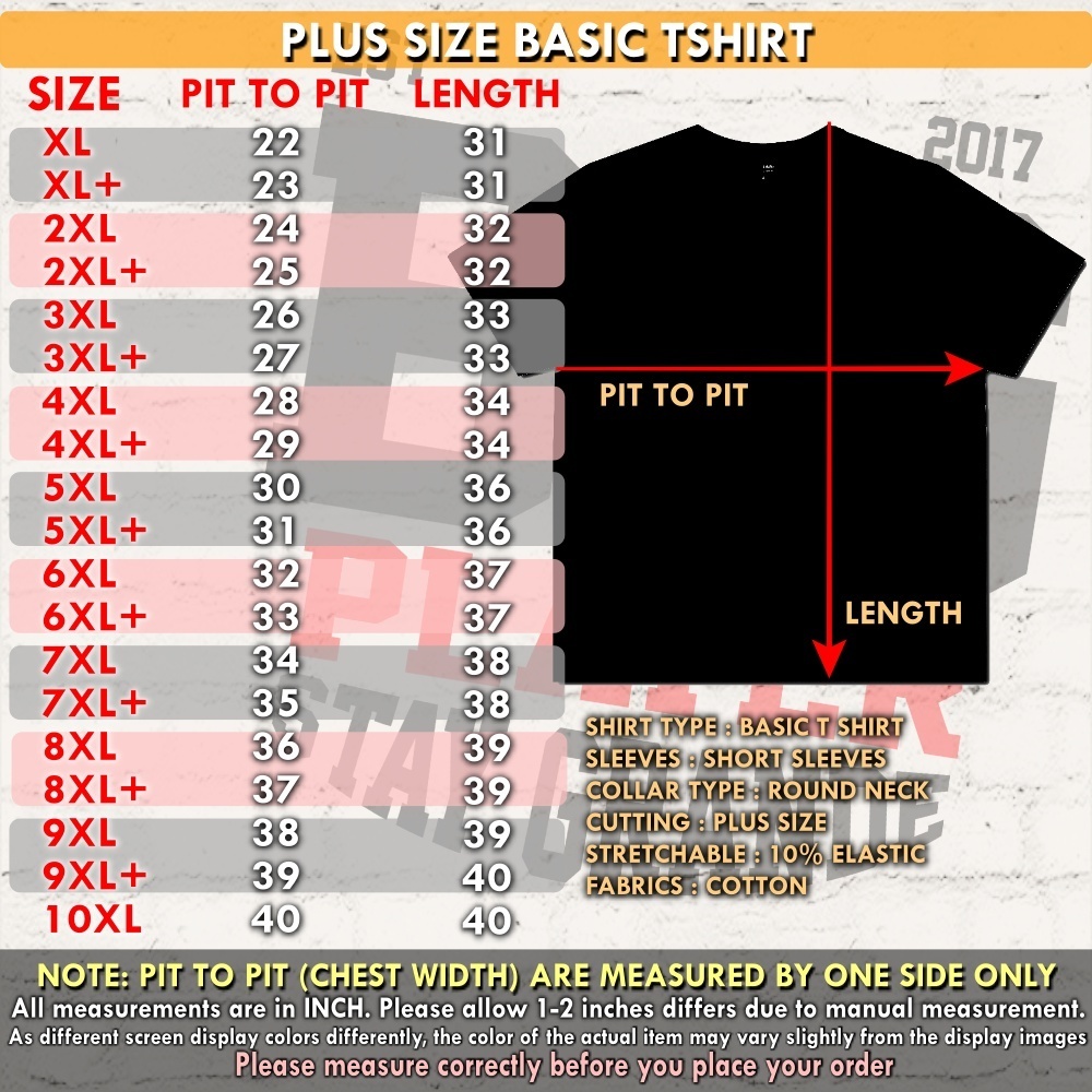 SIZE CHART BASIC TSHIRT