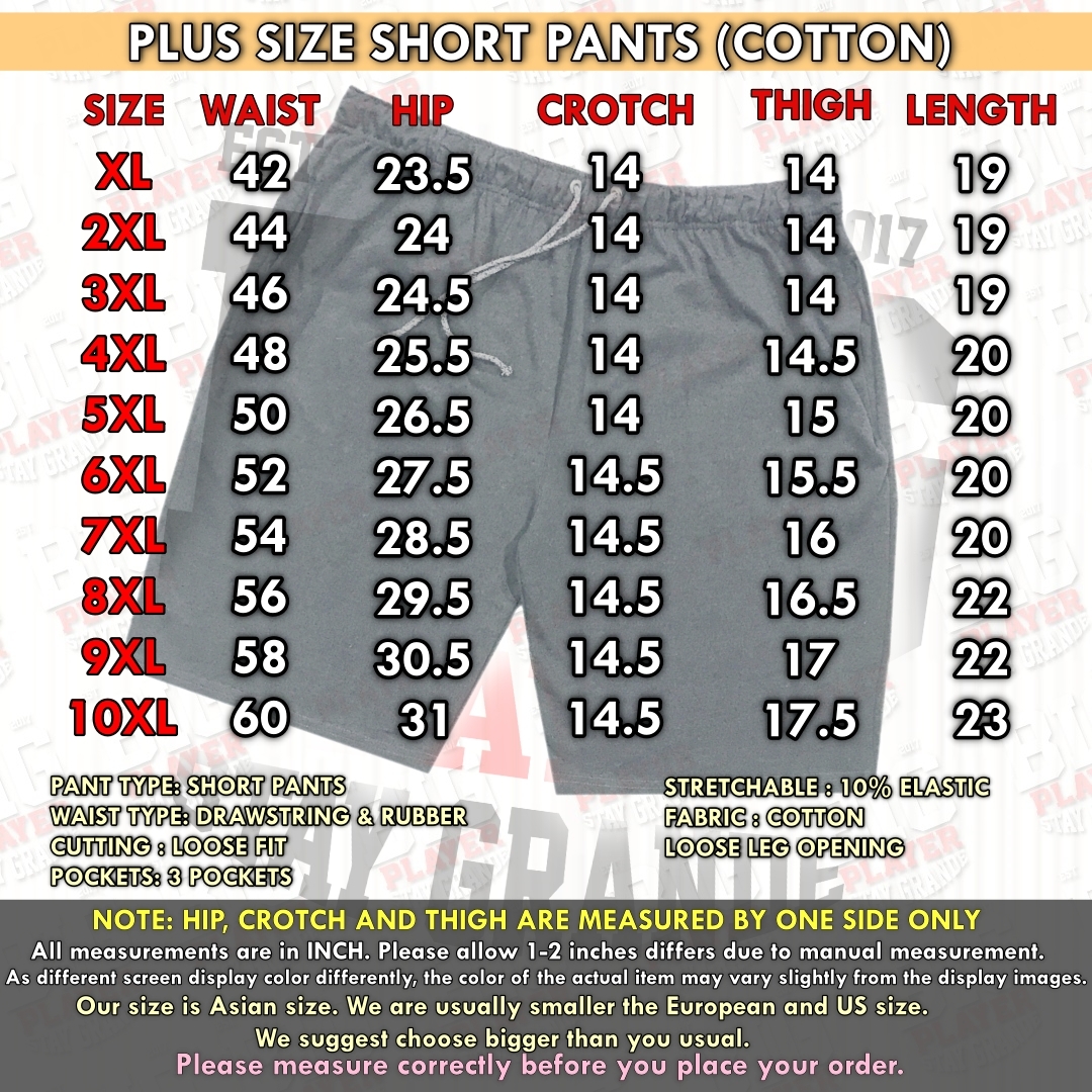 SIZE CHART SHORTPANT