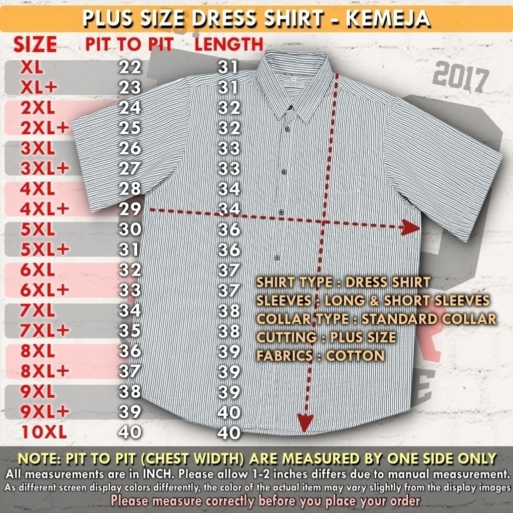 SIZE CHART KEMEJA