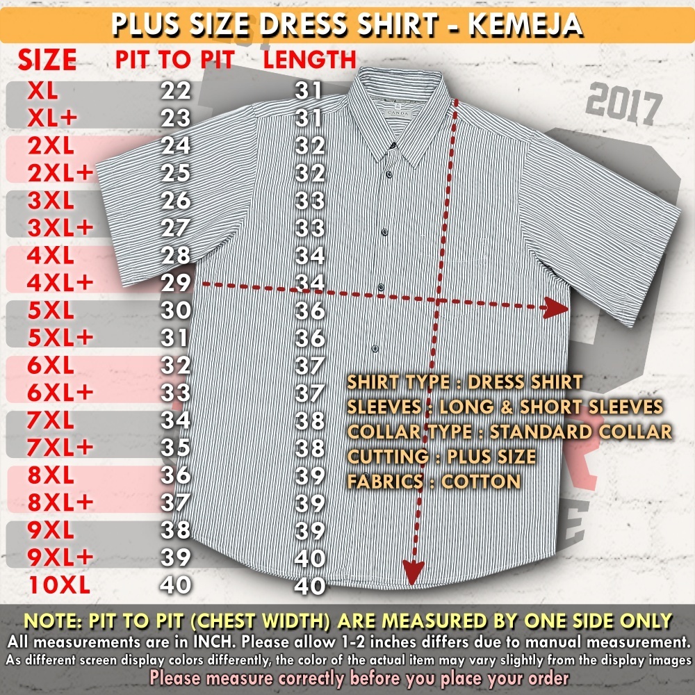 KEMEJA SIZE CHART