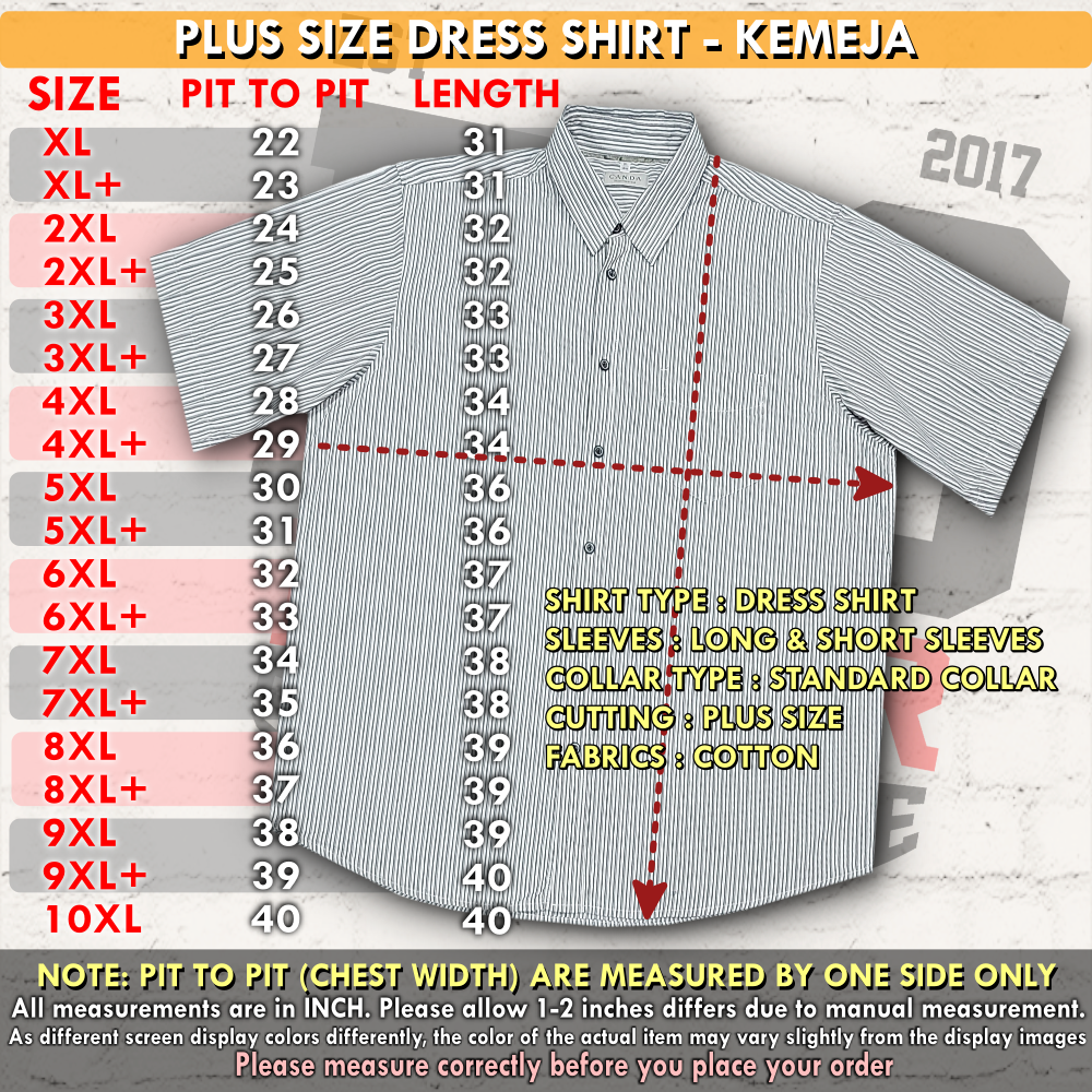 KEMEJA SIZE CHART