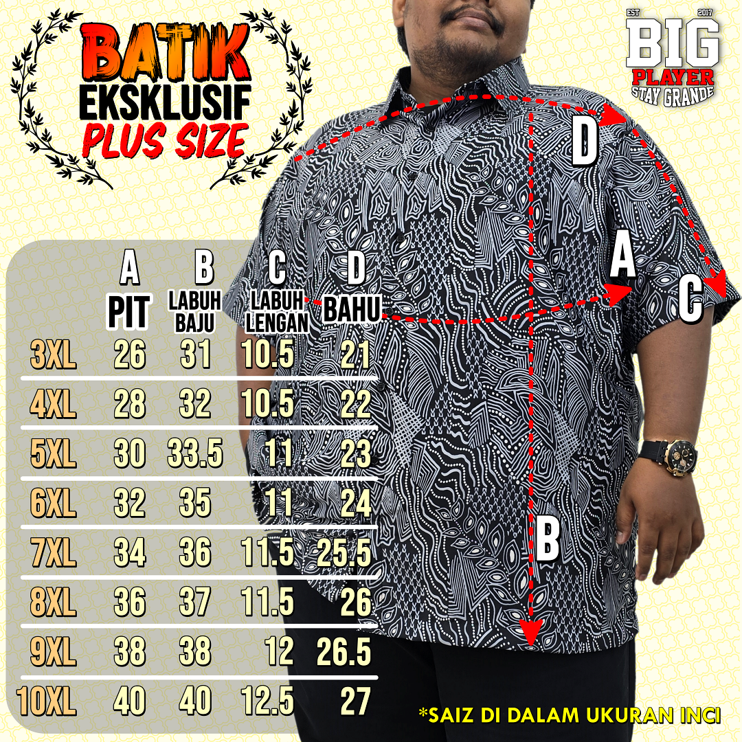 small size SIZE CHART BATIK SHORT BB