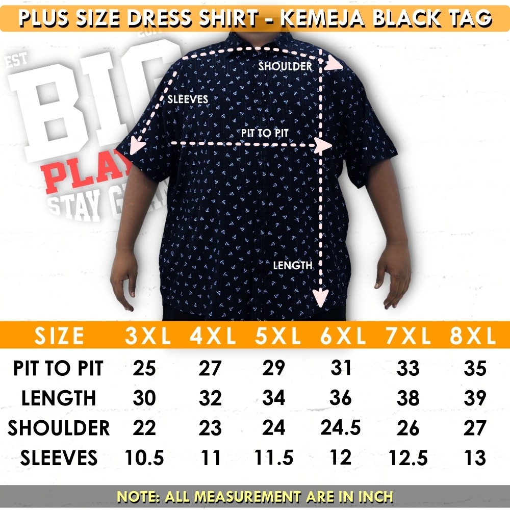 KEMEJA SIZE CHART BLACK TAG