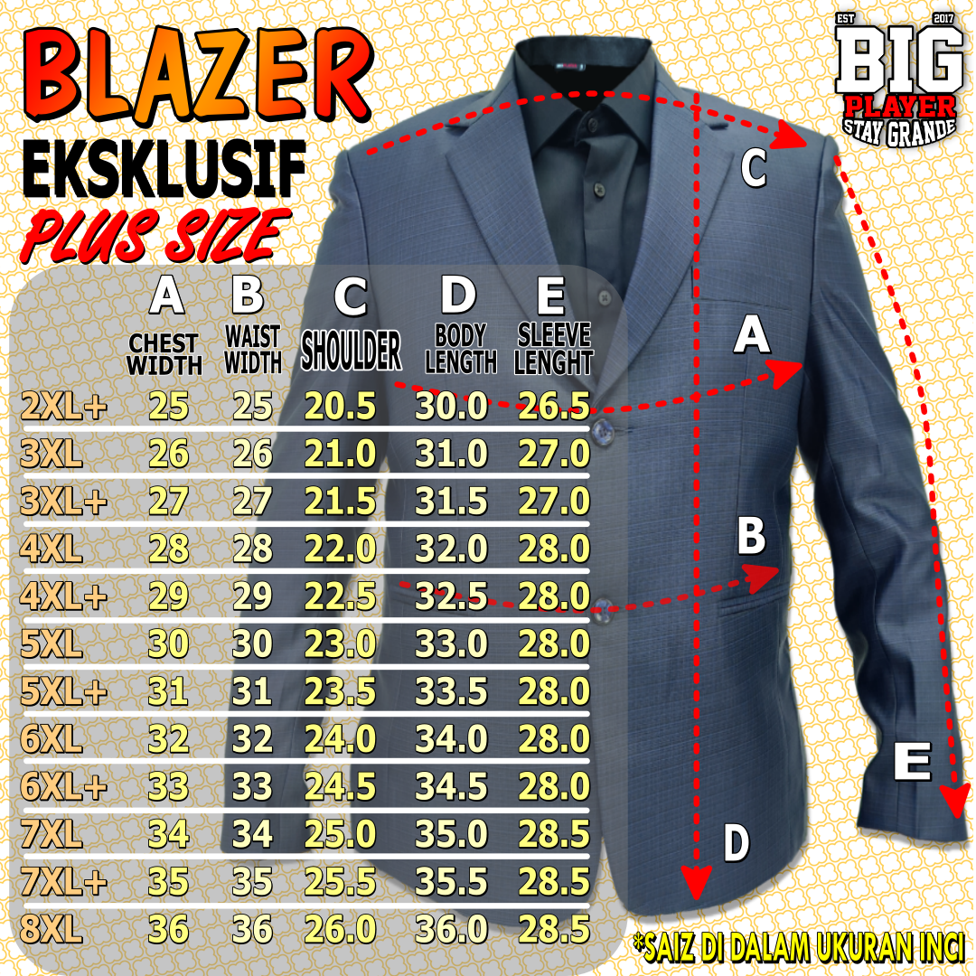 SIZE CHART BLAZER NEW
