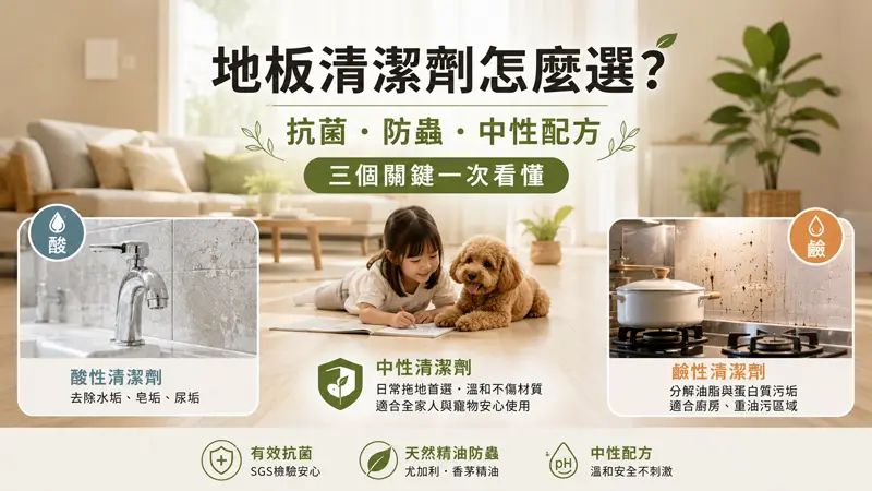地板清潔劑怎麼選？抗菌、防蟲、中性配方，三個關鍵一次看懂！