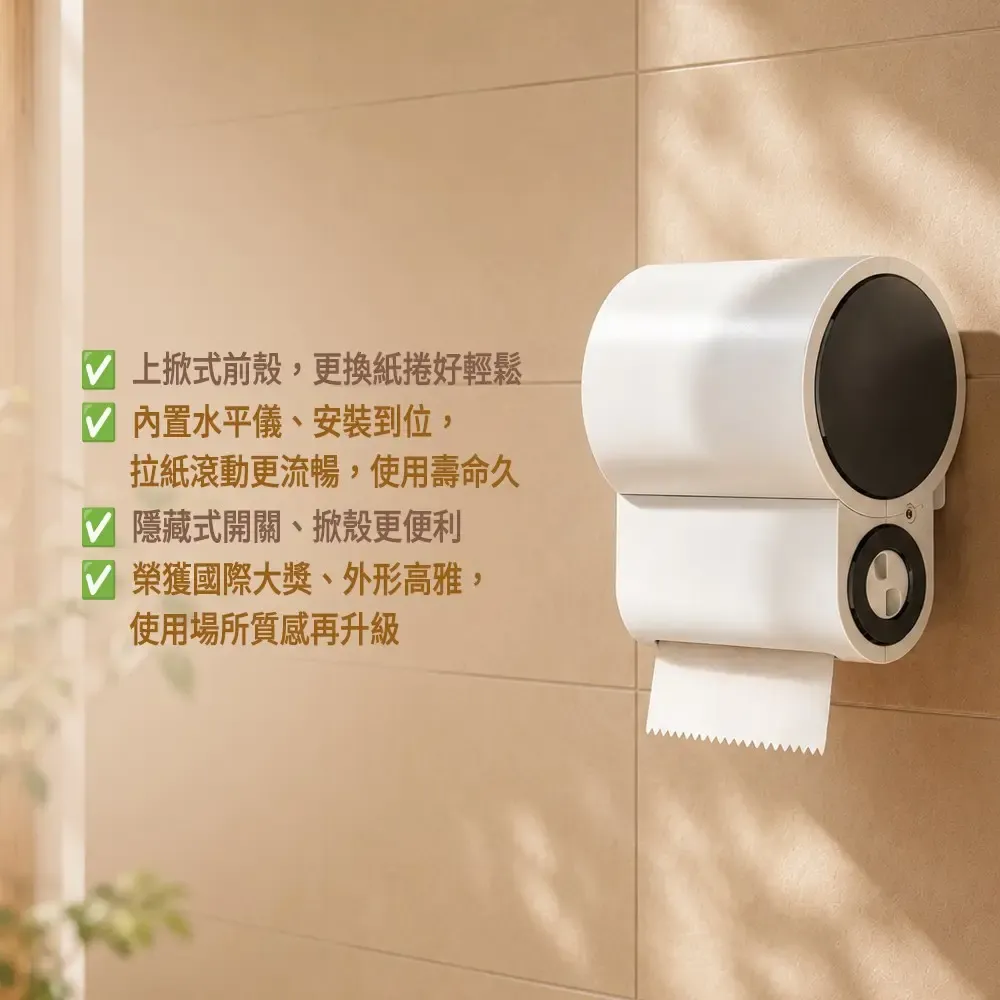 GMP870 壁掛式擦手紙架安裝於質感衛浴牆面