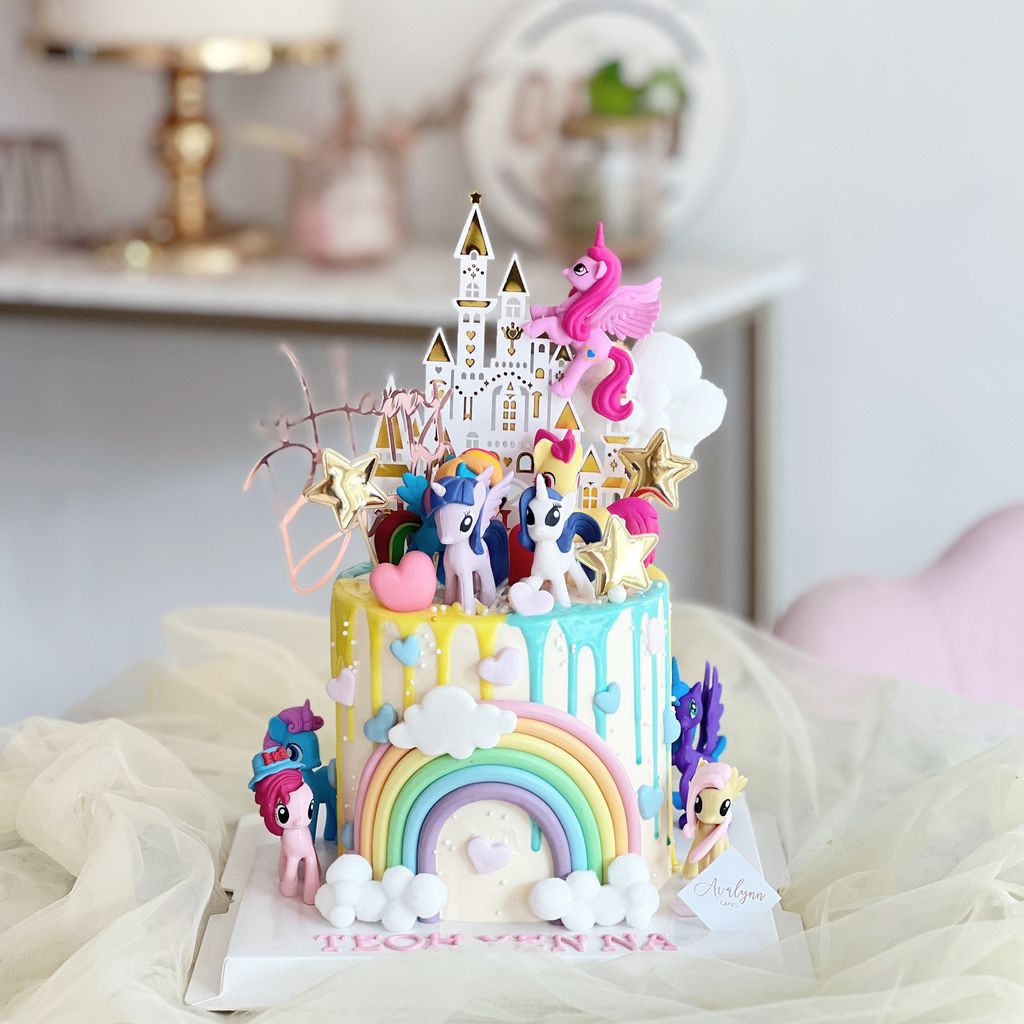 rainbow castle pony party cake