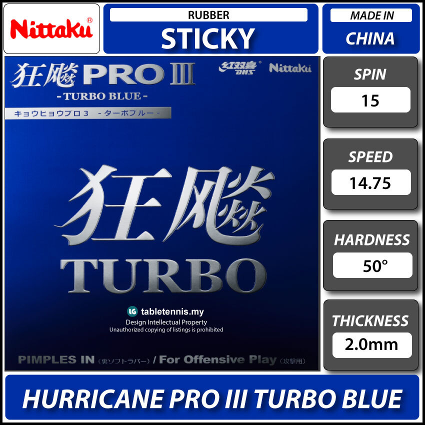 Nittaku Hurricane Pro III Turbo Blue Sticky Elastic Table Tennis Rubber  Karet Ping Pong – LG Sports