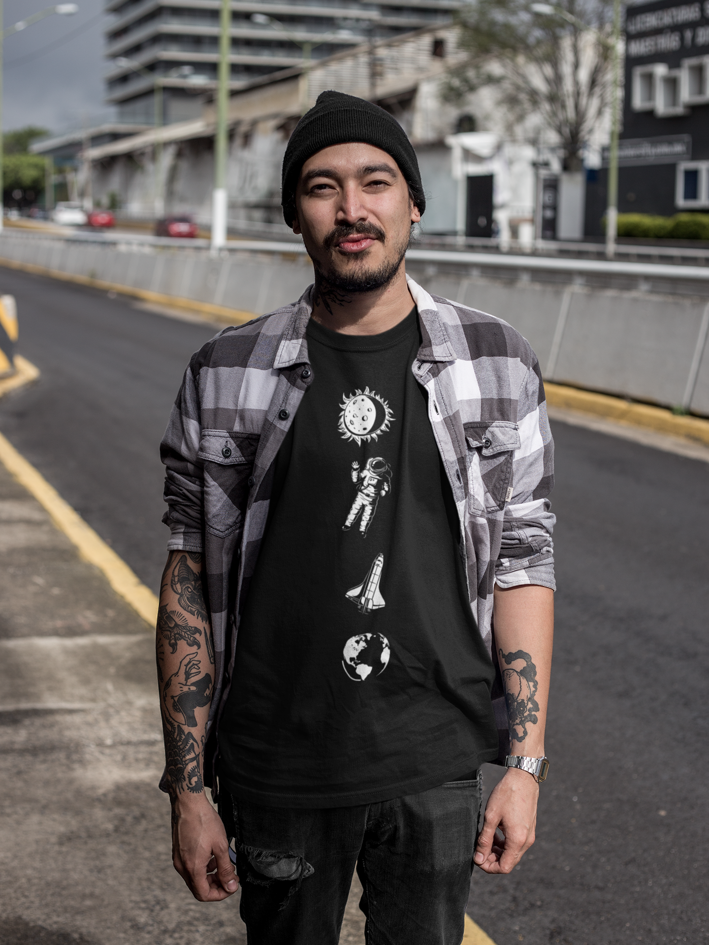 tattooed-asian-man-with-attitude-walking-alongside-the-road-wearing-a-t-shirt-mockup-a17068.png