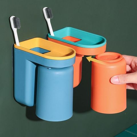 MY112 Punch-Free Toothbrush Holder Brushing Cup Wall Mounted Self-Adhesive Bath (8)