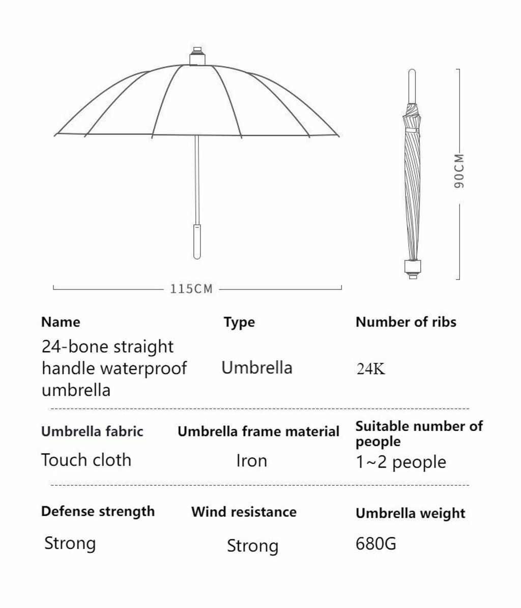 24-Bone long handle Waterproof Cover Straight Umbrella  (1)