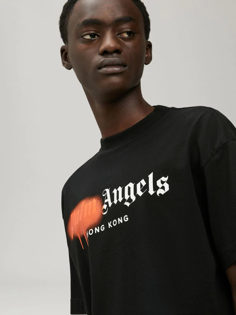 Palm Angels Black Paris Sprayed Logo T-shirt for Men