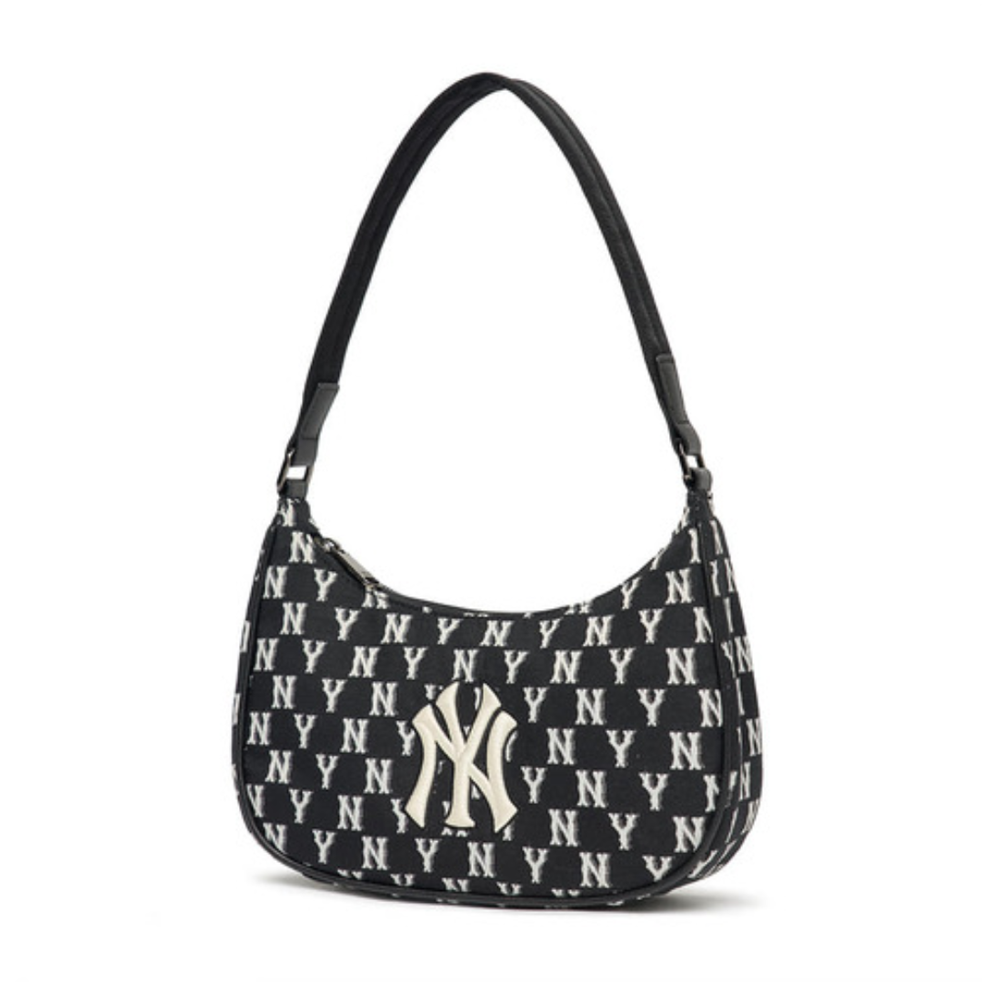 MLB Monogram Embo New York Yankees Hobo Bag Hand Bag NY Logo Shoulder Bag  Black