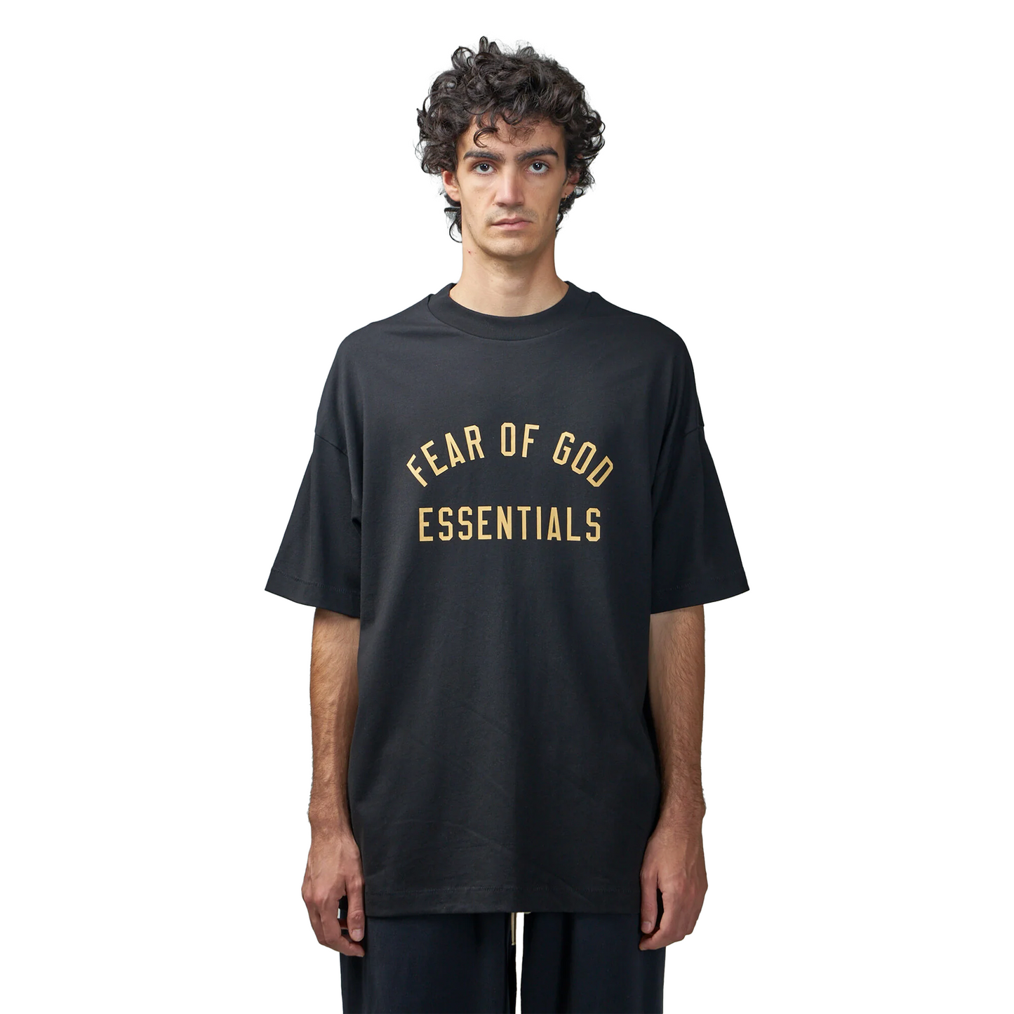 Fear_of_God_Essentials_Jersey_Crewneck_Tee_Black_FW24_-_Model_Front