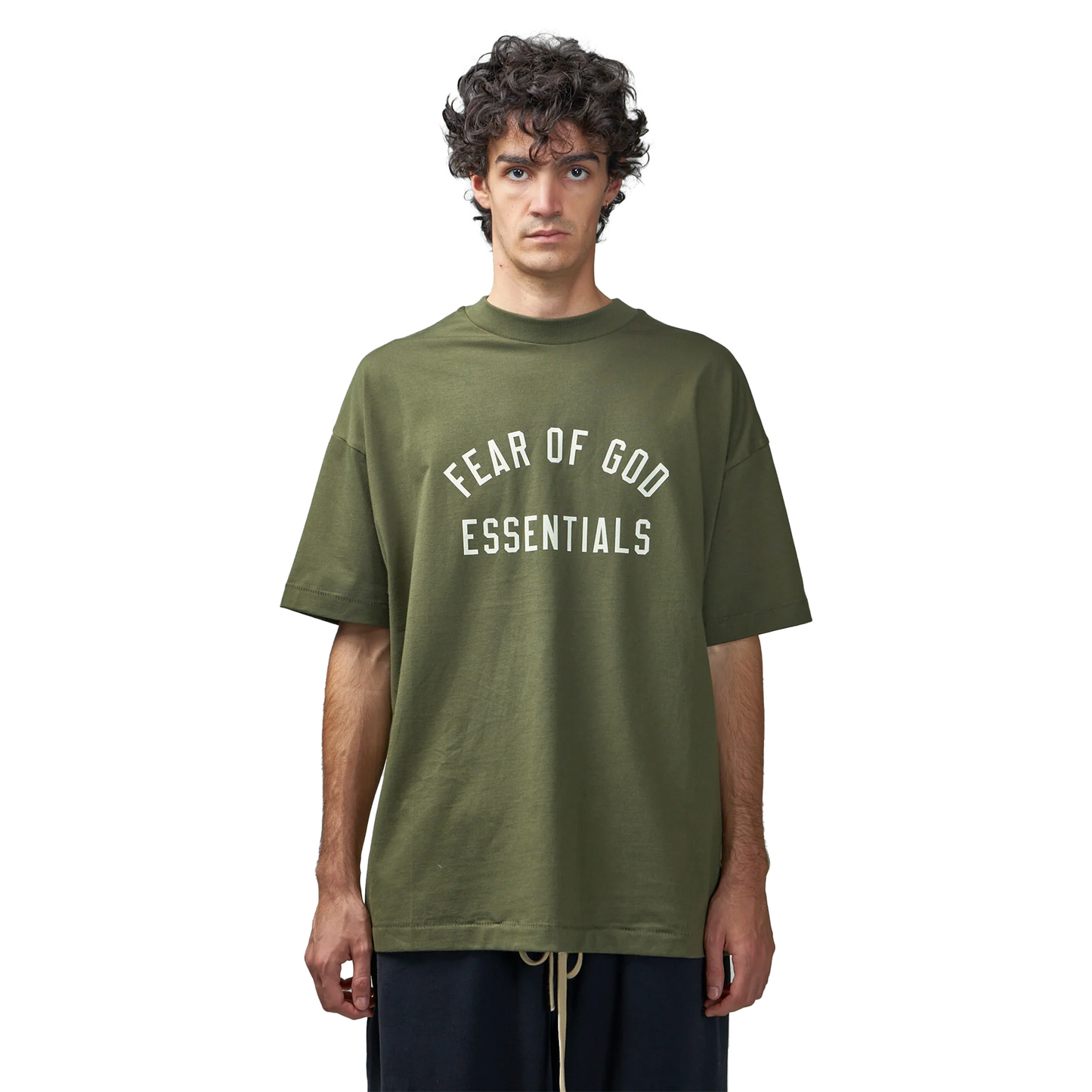 Fear_of_God_Essentials_Jersey_Crewneck_Tee_Military_FW24_-_Front_Model