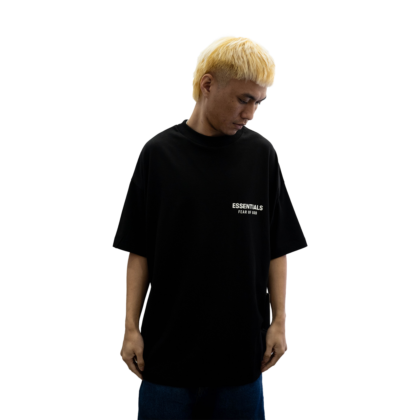 FearofGodEssentialsCoreLogoJerseyCrewneckTeeBlack_FW24_-ModelFront