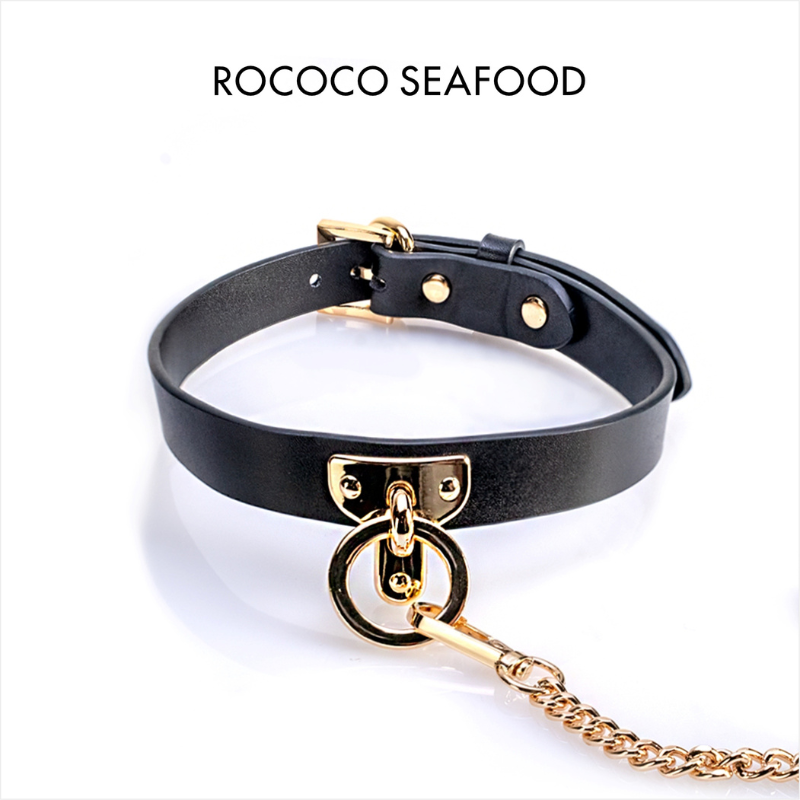 rococoseafood-真皮牽引項圈-正面圖