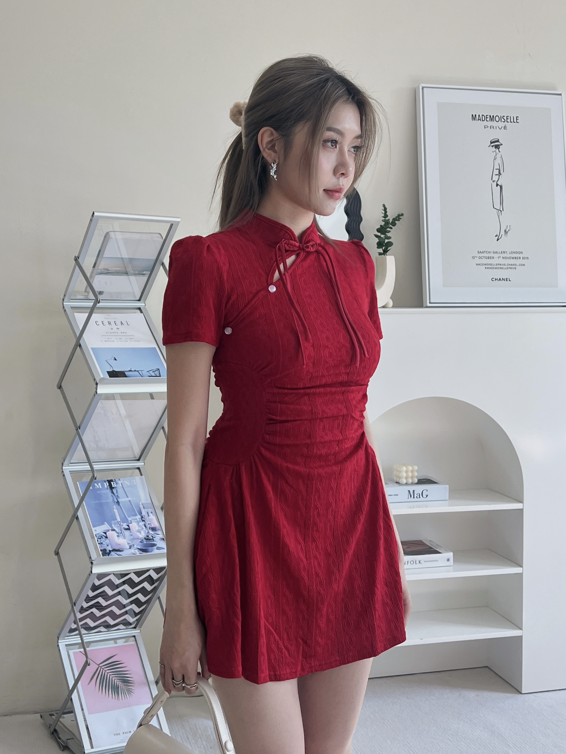 Cheongsam Solid Ruched Waist Dress – MIDSUMMER CLOTHING