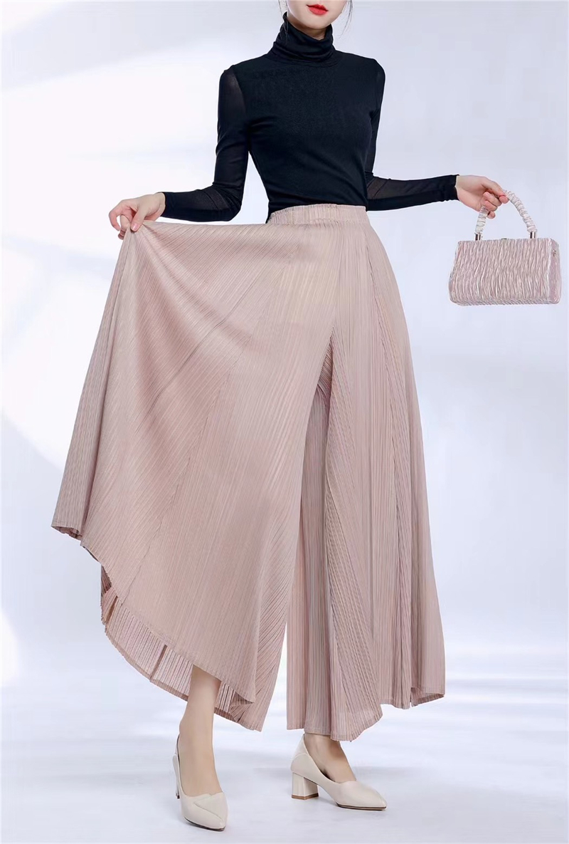韓版壓摺舒適寬版垂感褲裙 (5)