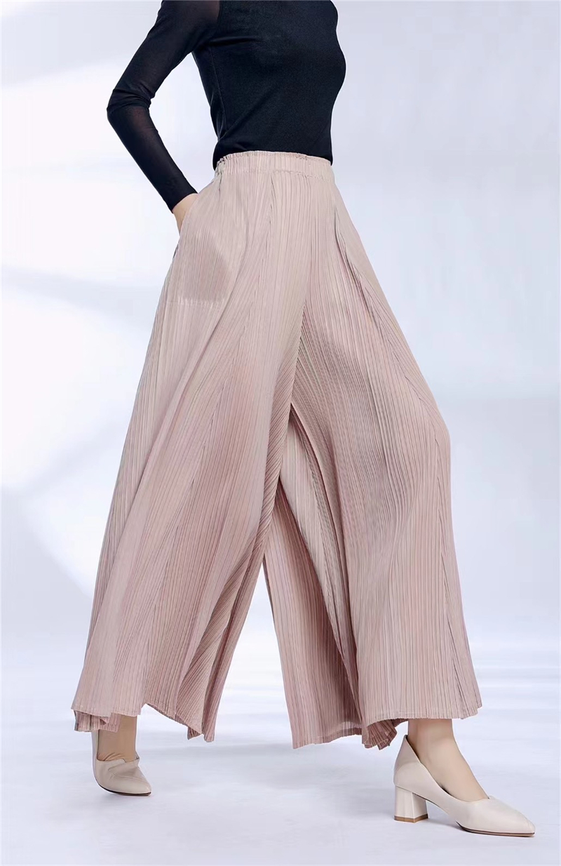 韓版壓摺舒適寬版垂感褲裙 (3)