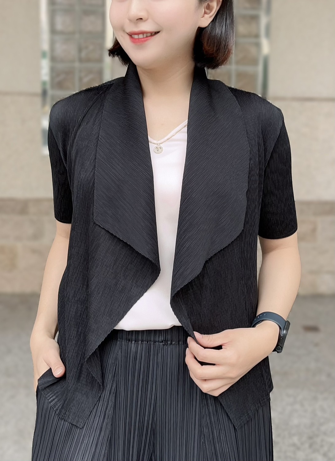韓國修身壓摺百搭罩衫外套 (3)