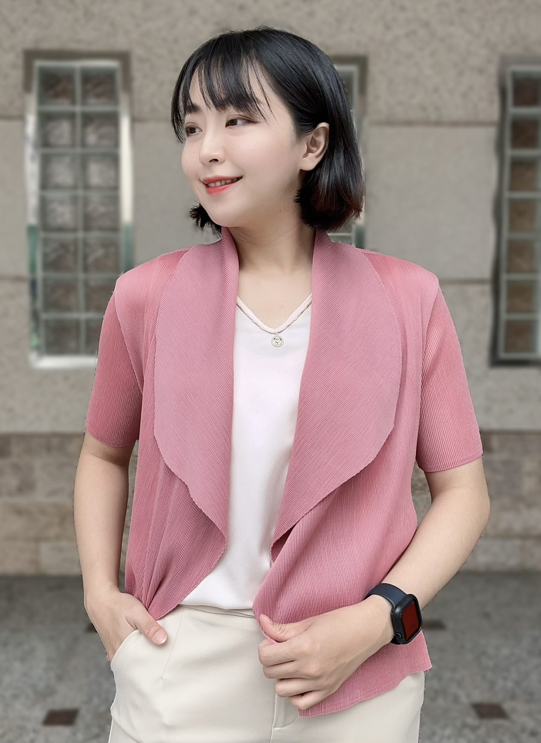 韓國修身壓摺百搭罩衫外套 (1)