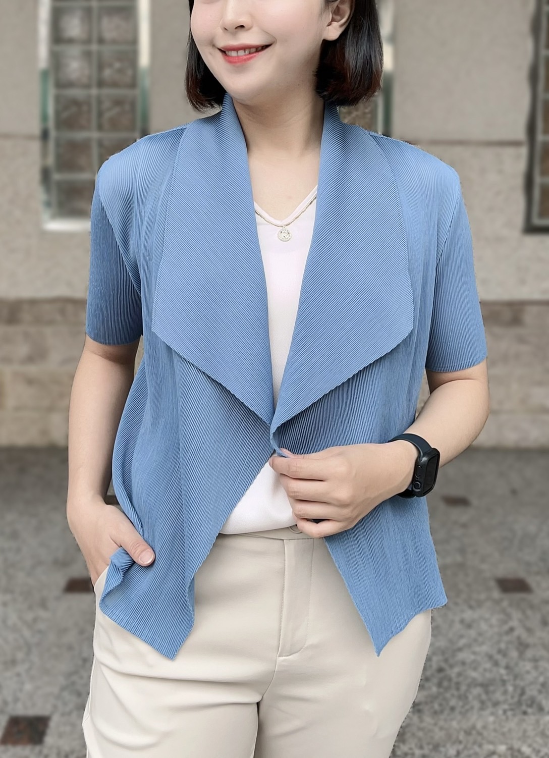 韓國修身壓摺百搭罩衫外套 (3)