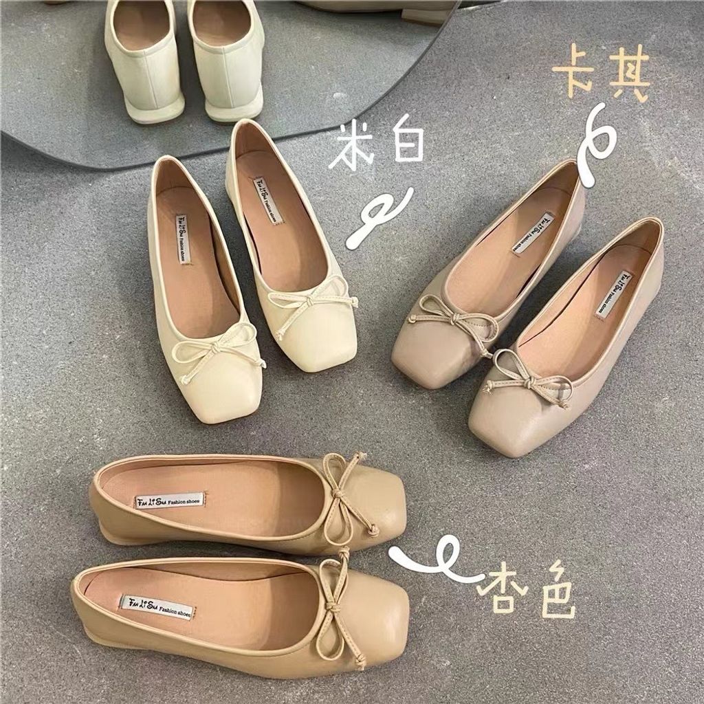 K&J 閃亮服飾 - 韓國時尚 夏季新款 真皮 娃娃鞋 包頭鞋 底鞋 牛皮娃娃鞋 熱銷款式