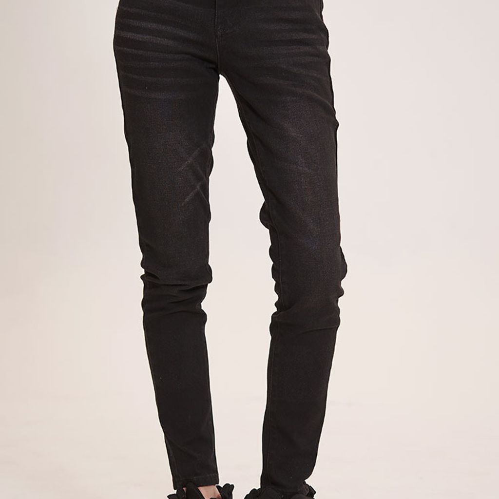 K&J 閃亮服飾 - 黑色顯瘦時尚女牛仔小直筒褲
