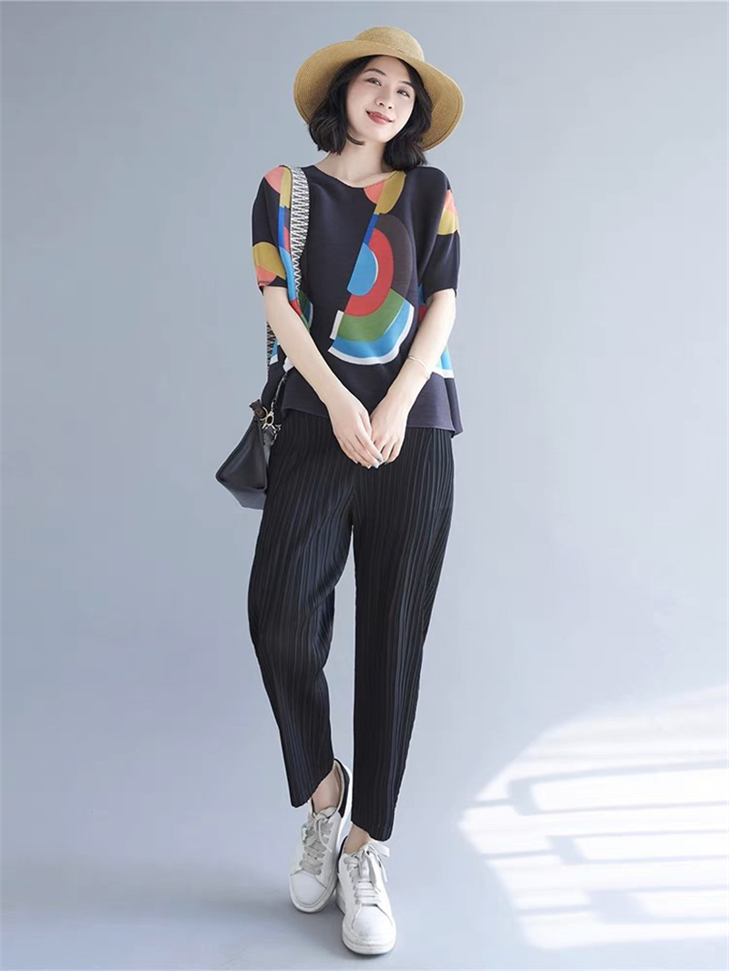 韓國彩色幾何圖形壓摺造型上衣 (4)