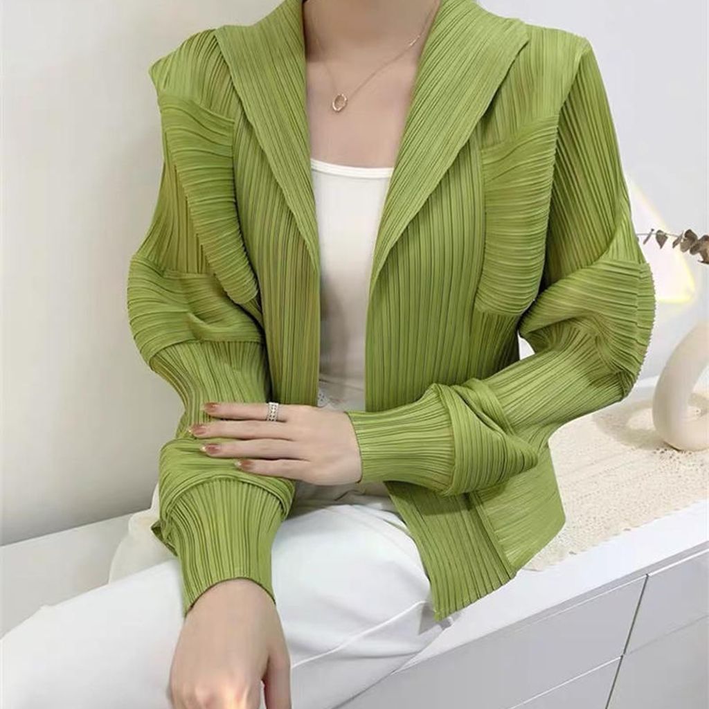 K&J 閃亮服飾 - 韓國燈籠袖造型壓褶外套