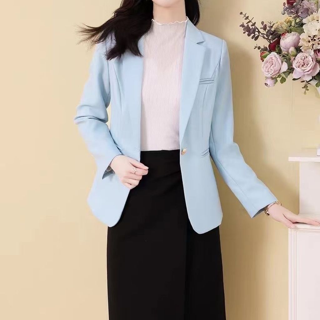 K&J 閃亮服飾 - 輕盈水藍單釦優雅西裝外套