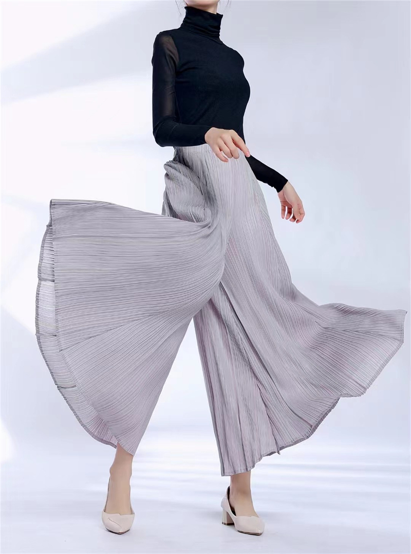 韓版壓摺舒適寬版垂感褲裙 (4)