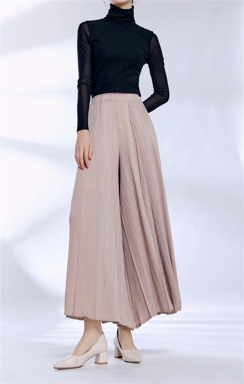 韓版壓摺舒適寬版垂感褲裙 (6)