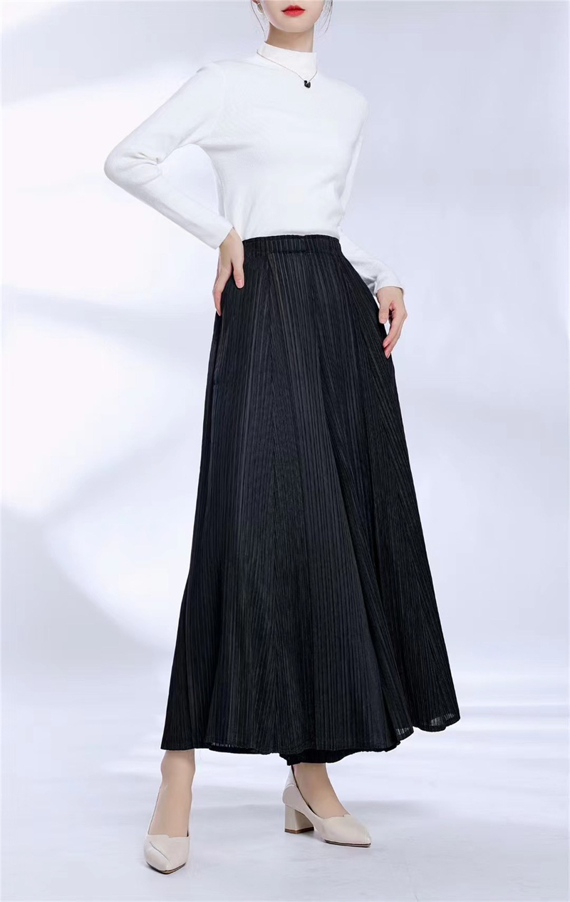 韓版壓摺舒適寬版垂感褲裙 (9)