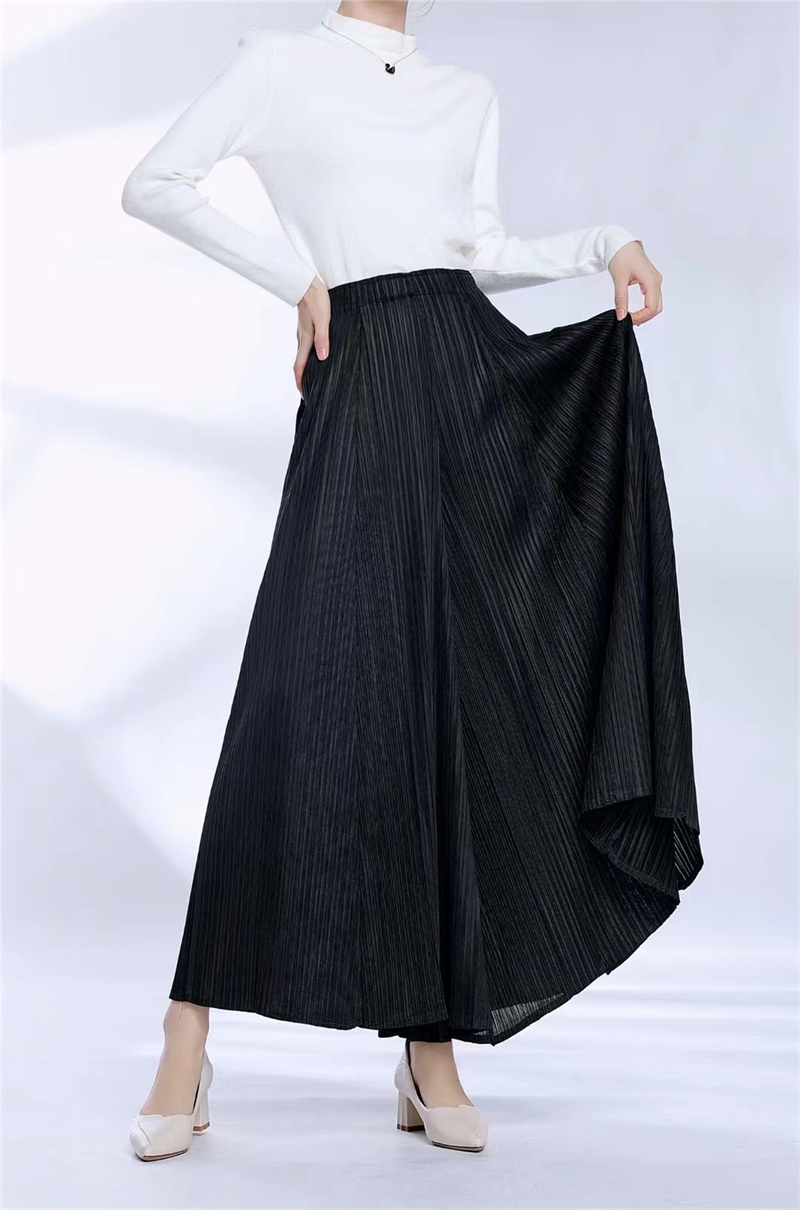韓版壓摺舒適寬版垂感褲裙 (8)