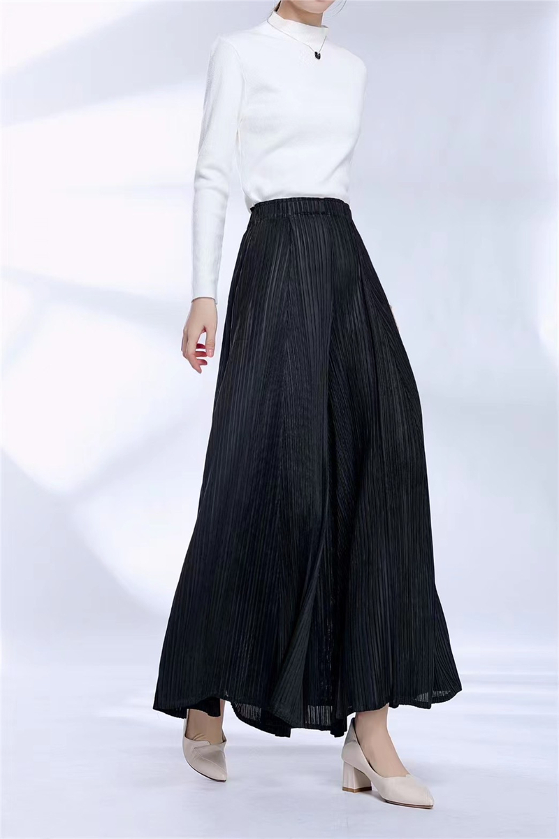 韓版壓摺舒適寬版垂感褲裙 (7)
