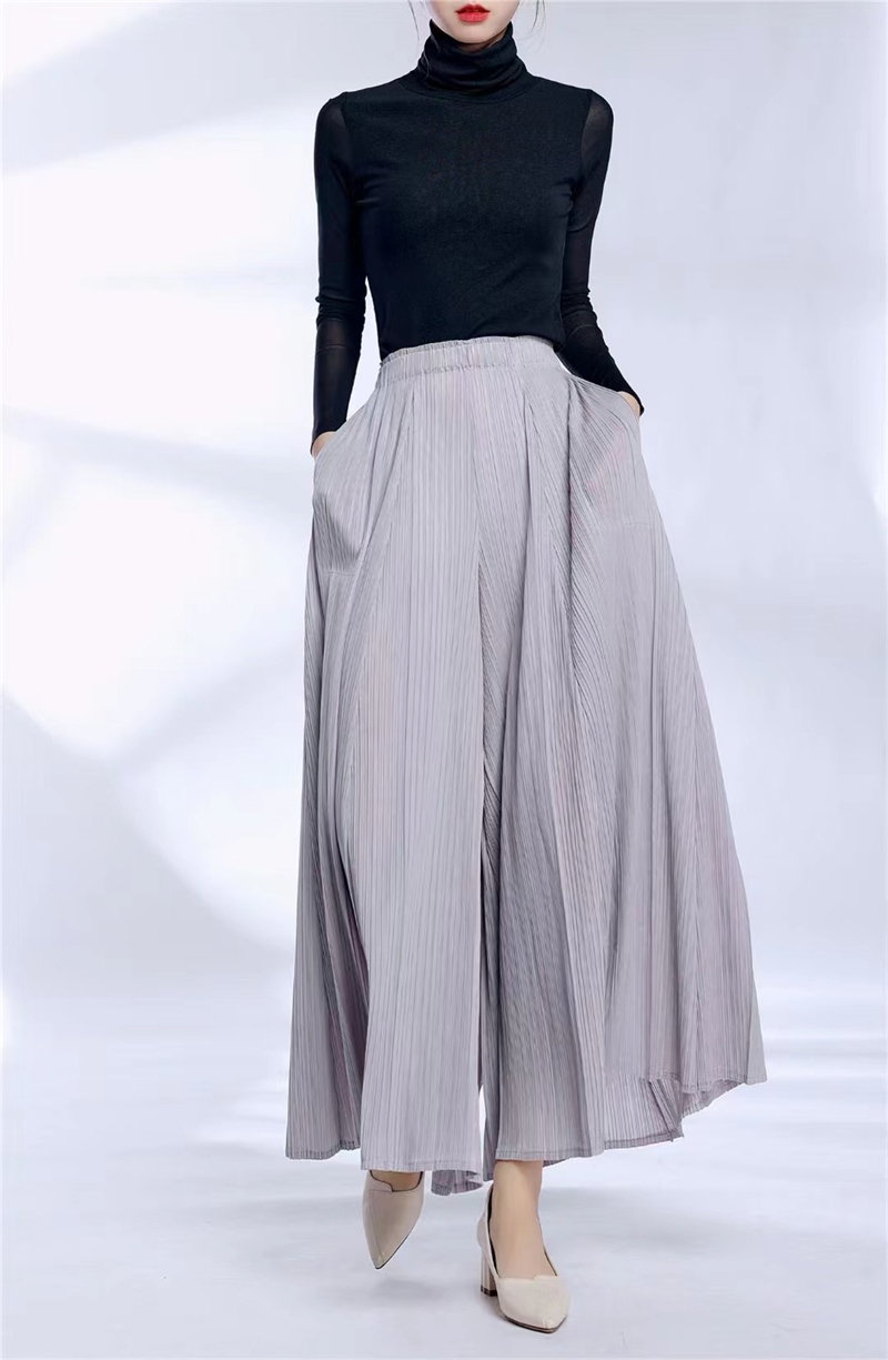 韓版壓摺舒適寬版垂感褲裙 (1)