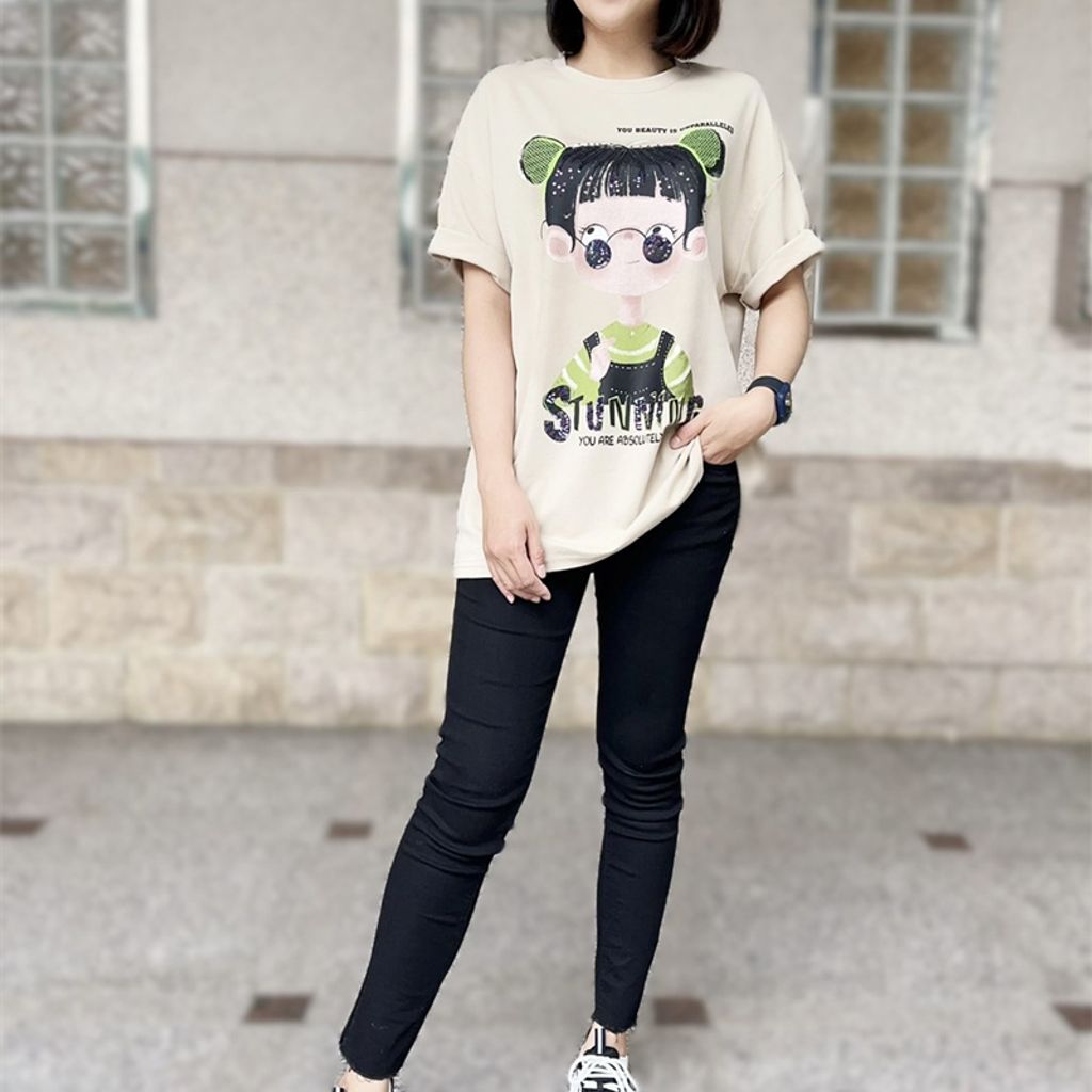 K&J 閃亮服飾 - 個性少女長板棉T 韓版短袖 上衣 女生 衣服 顯瘦短袖 T恤