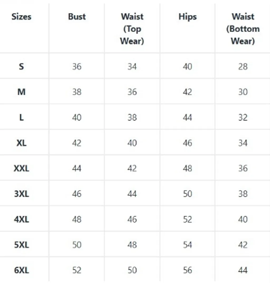 SIZE CHART