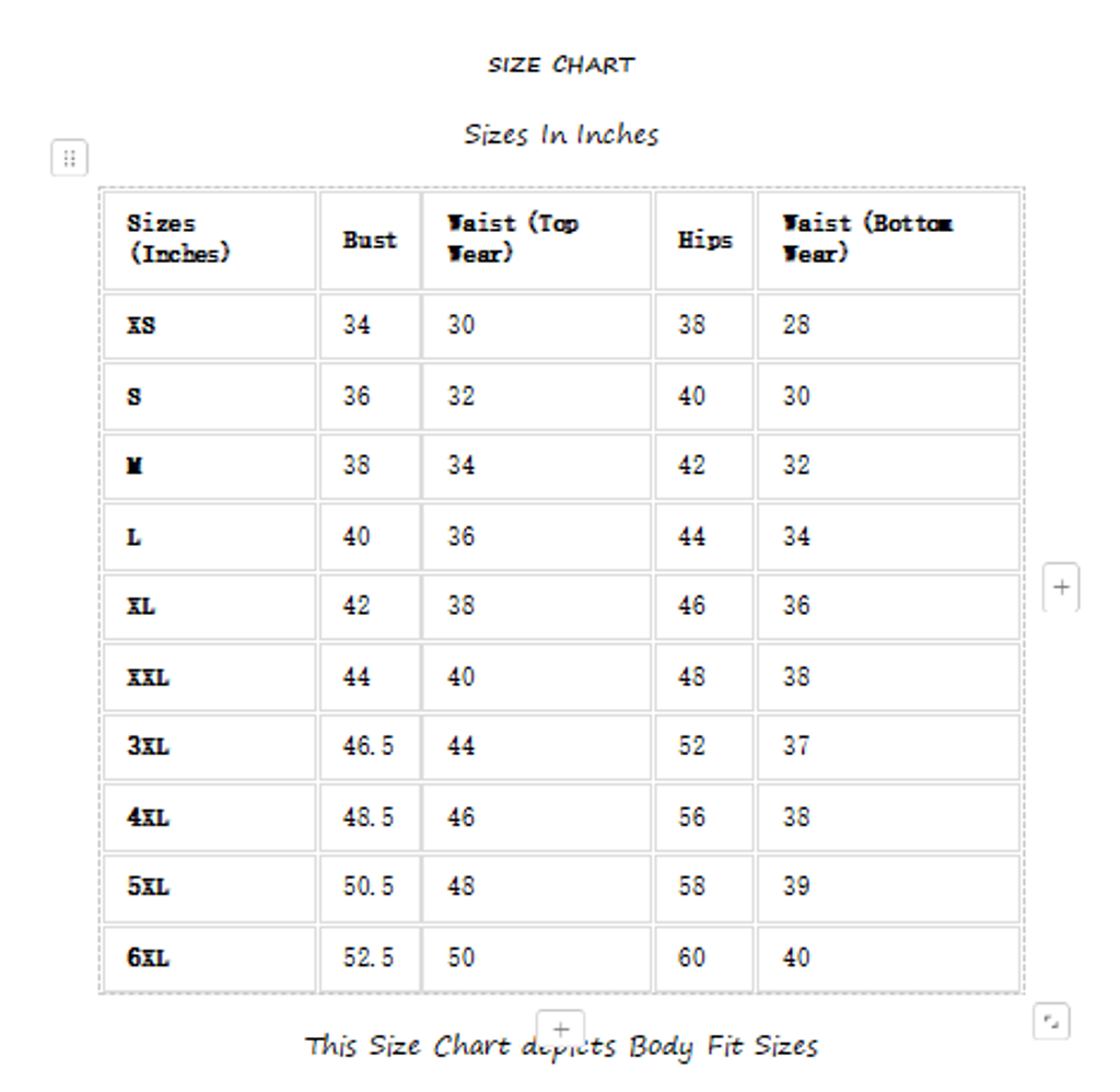 SIZE CHART