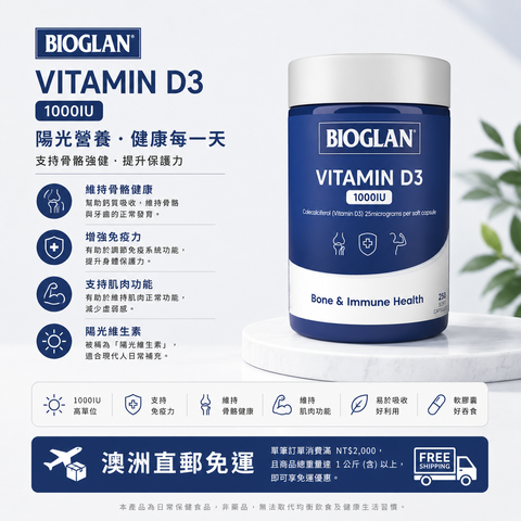 Bioglan 維生素D3 1000IU 250粒
