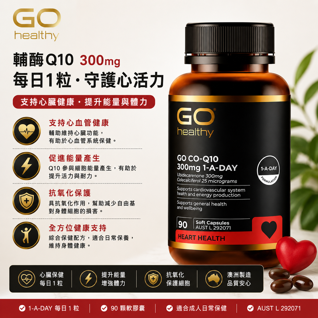GO Healthy Q10 300mg + 維生素 D3 1000IU 90粒