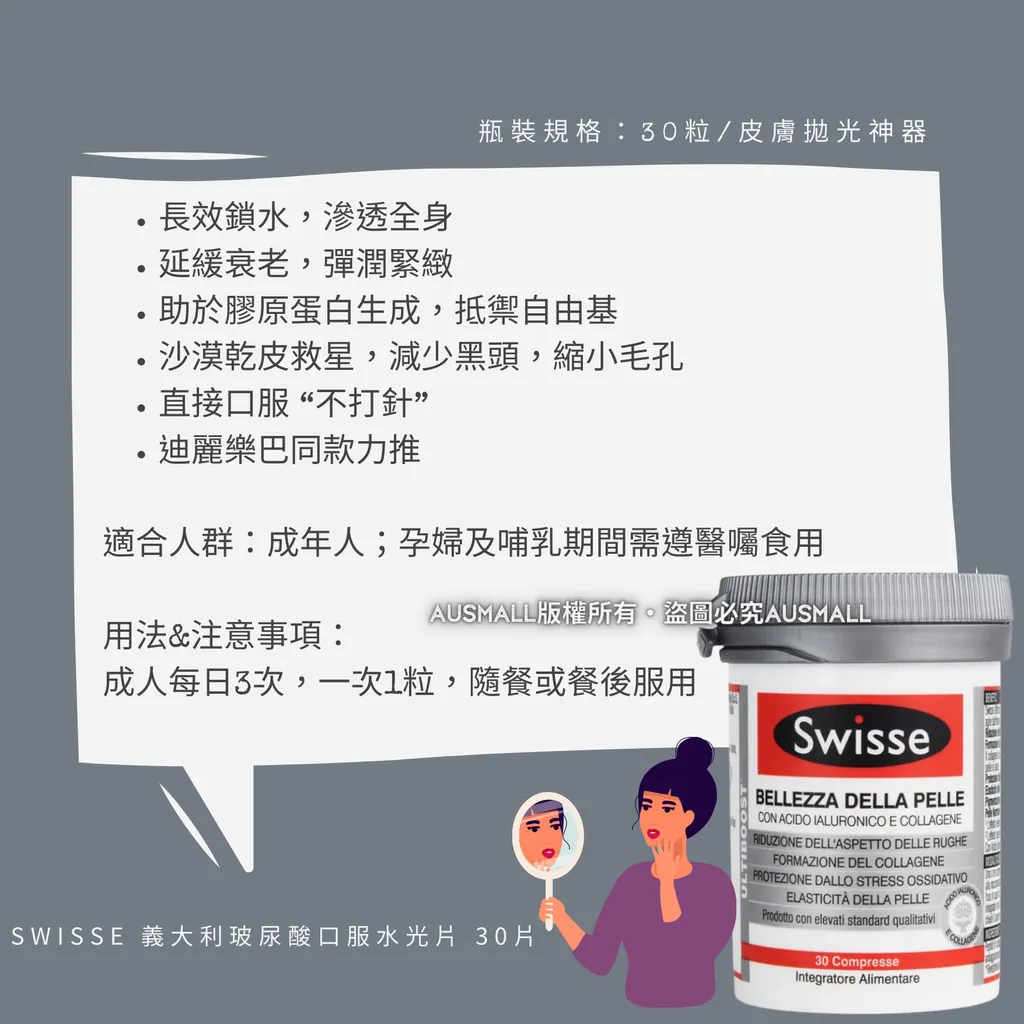 Swisse 義大利玻尿酸口服水光片 30片